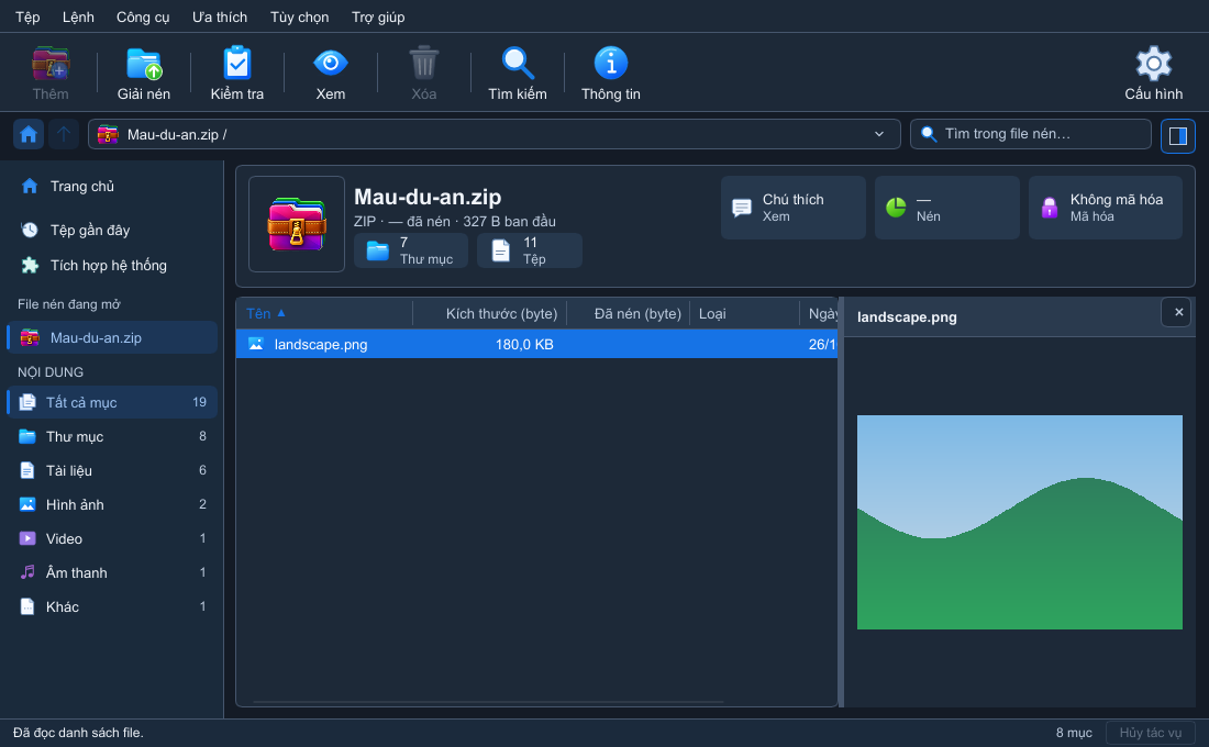 GenZip xem trước hình ảnh trong tệp nén