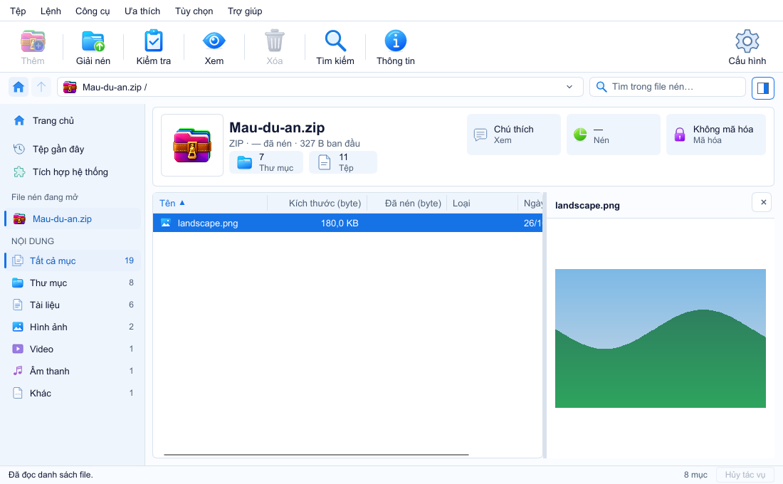 GenZip xem trước hình ảnh trong tệp nén